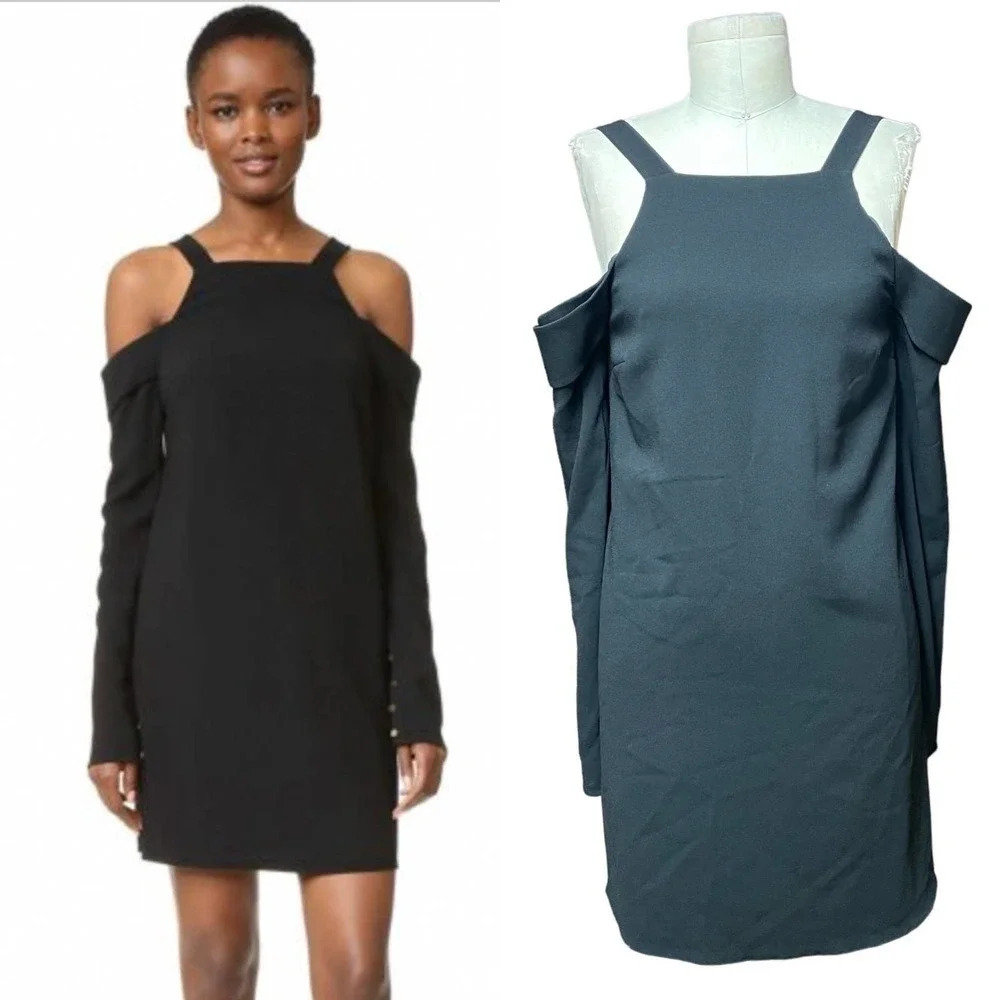 Tibi Black Cold-Shoulder Square‎ Neck Dress Size US 2